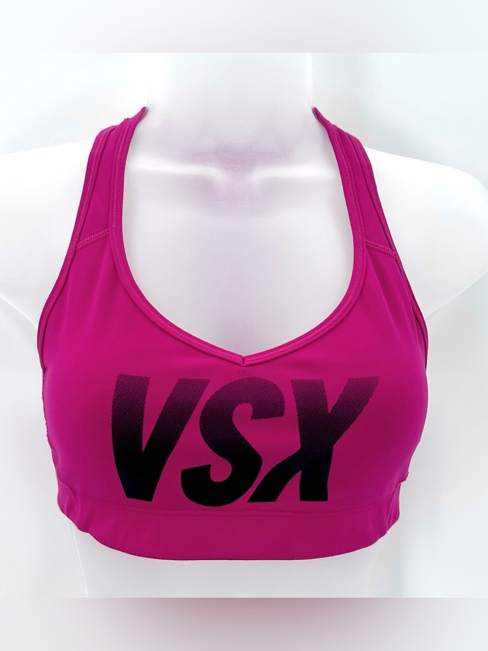 Victorias Secret VSX The Player Racerback Sports Bra Small S Fuchsia Pink Black